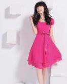 YHLC ™ vestidos elegantes das mulheres Chiffon gola redonda