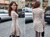 Qtafii moda Long Sleeve Lace Vestidos Mulheres
