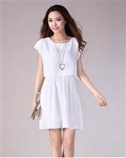 Solta Plus Size Chiffon gola redonda vestido sem mangas Mulh